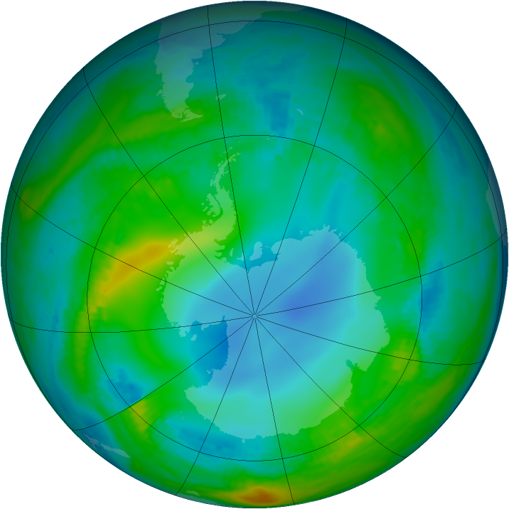 Antarctic ozone map for 21 May 1989